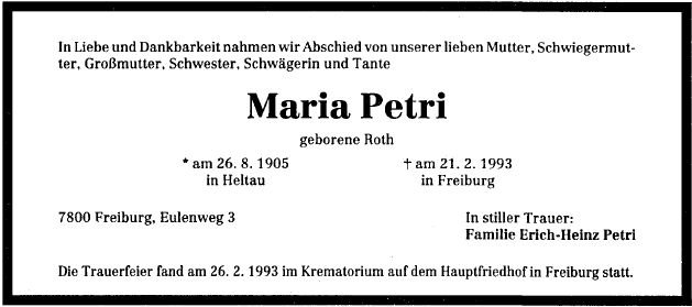 Roth Maria 1905-1993 Todesanzeige